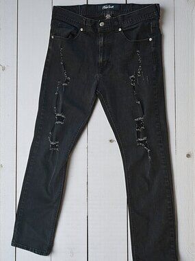 Men's True Luck Black Ripped & Distressed Slim Jeans 34x30